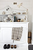 White painted sideboard with desk lamp in Isle of Wight home, UK