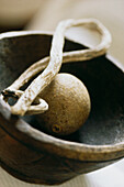 African wooden bowl and pod detail