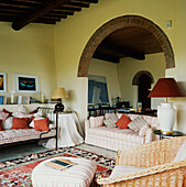 Living room with brick arch