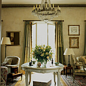 Floral centrepiece in elegant Regency drawing room