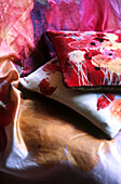 Hand printed silk cushions and shawl