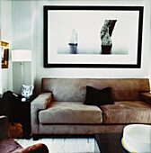 Contemporary living room with suede sofa