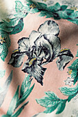 Detail of vintage silk Iris fabric 