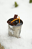 Mulled wine in snow