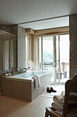 Heat rising from bath in luxury Zermatt home, Switzerland