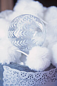 White pom-poms and bauble