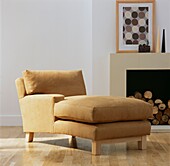 Suede tan coloured lounge seat in living room