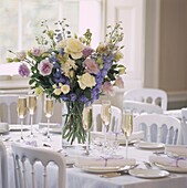 Champagne and floral display at a Wedding party