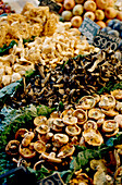 Wild mushrooms for sale in Boqueria market Barcelona