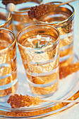 Glasses of jasmine infusion on a tray
