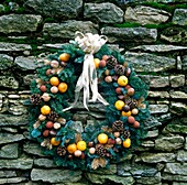Dry Stone wall with Festive Evergreen wreath