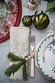 Napkin and decorations at place setting in  East Sussex coach house  England  UK