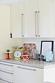 Kitchenware on worktop in London family home  England  UK