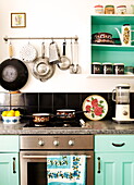 Retro style kitchen detail in Birmingham home  England  UK