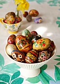 Hand painted Easter eggs in London home   England   UK