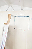 Folded easel in art studio of Alloa home  Scotland  UK