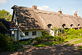 Thatched cottage driveway in Cambridge England UK