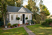 Summerhouse in Penzance garden Cornwall England UK