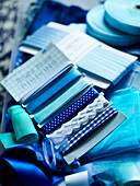 Assorted ribbons in shades of blue