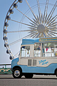 Ice cream van parked at Brighton wheel on the seafront in Brighton and Hove Sussex England UK