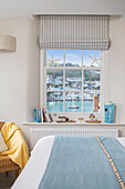 View of sailing boat in Dartmouth harbour from Devon bedroom UK