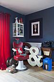 Barbers chair and large ampersand with vintage typewriter in Tenterden home Kent UK