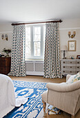 combined fabrics in contrasting patterns Warehorne bedroom Kent UK