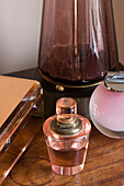 Perfume bottles and glassware in London home UK
