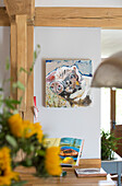 Canvas of pig in timber framed Surrey home England UK