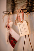 Handwritten gift tags in Cheshire home UK