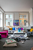 Colourful living room in Hove apartment East Sussex UK