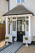 Tiled porch entrance to Edwardian house Surrey UK