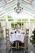 Christmas dining table and chairs in Hampshire conservatory extension
