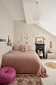 PInk attic bedroom in Victorian house Manchester UK