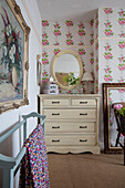 Paris Rose wallpaper with towel rail painted Duck Egg Blue Barrow in Furness Cumbria UK
