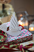 White dove and Christmas present in London home UK