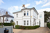 Gravel driveway and white facade of Victorian villa Tunbridge Wells Kent UK