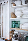 Kitchen detail with open shelves and vintage kitchenalia