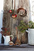 Rustic garden decoration with nuts and twigs