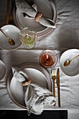 Set table in natural colours with linen table linen