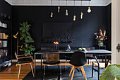 Dining room in room with black walls