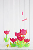 A colourful garden of tulips made from cardboard