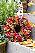 Autumn wreath with rose hips