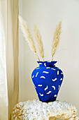 Hand painted vase with pampas grass
