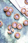 Lilac biscuits with glaze