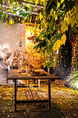 Illuminated autumn terrace