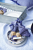 Maritime table decoration with napkin rings