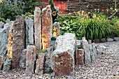 Illuminated rock slabs in the garden