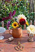 Dahlia flowers in vases
