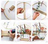 Making a flower hoop with dried flowers